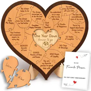 Heart-shaped 1st Anniversary Puzzle Ornament, Desktop Decor – a romantic gift for couples, weddings, anniversaries, birthdays, and Valentine’s Day; a vintage-style decorative plaque Home Decoration