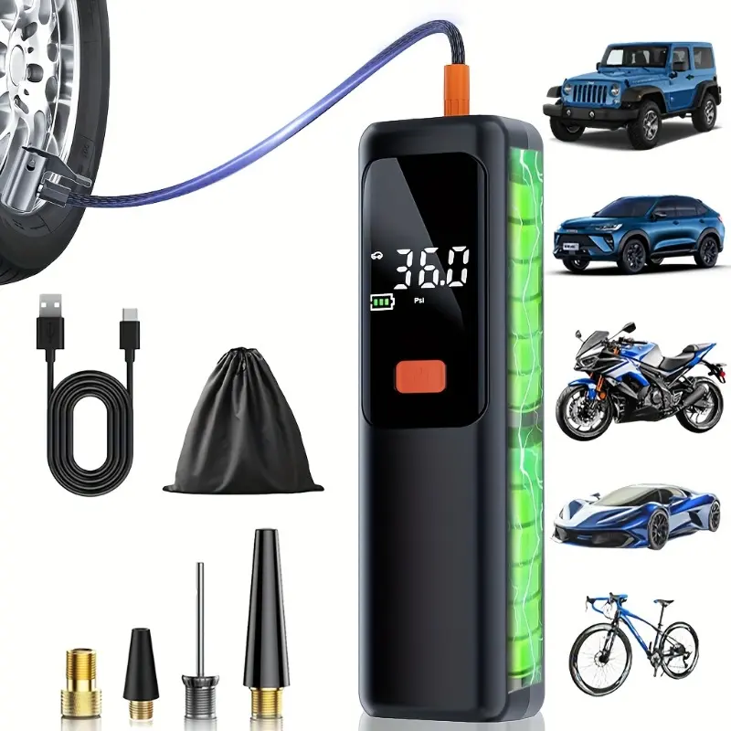 150psi High Power Automotive, Portable, Wireless, Vehicle Tire Inflator, Cordless Air Compressor, Tire Pump, 4x Fast Inflation, Digital Display, Emergency LED Light, for Bikes, Cars, Motorcycles
