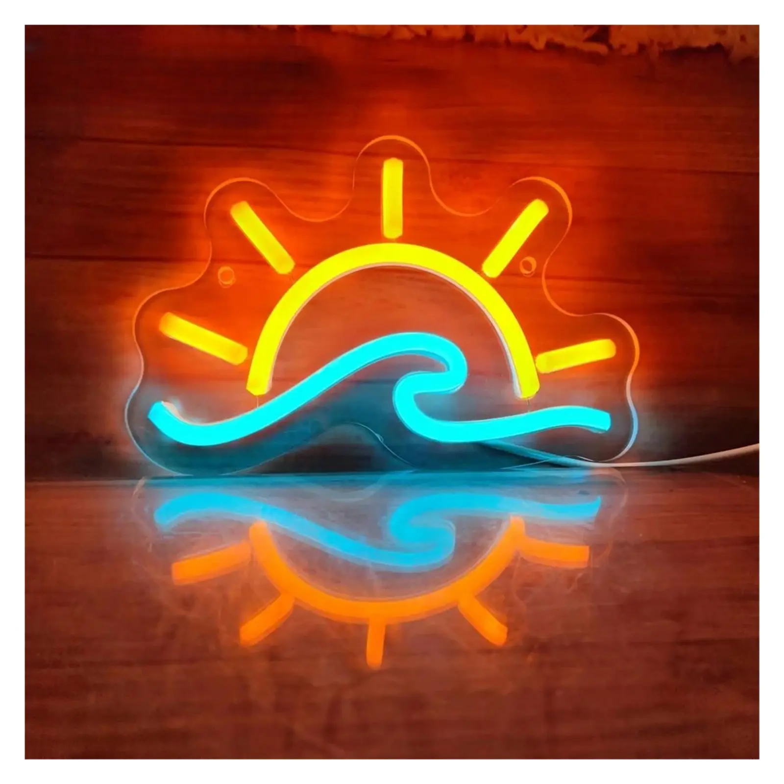 Wave Sunset Neon Sign Sun Ocean Sunrise Sea Light For Home Living Room Beach Bar Personalize Wall Decoration 20cm×13.3cm