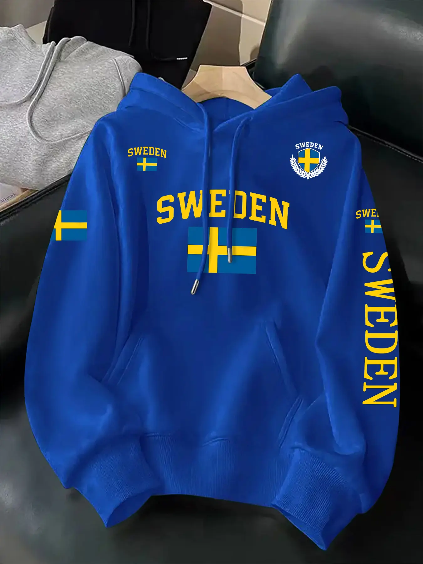 Swedish Flag Pattern New Trendy Kangaroo Pocket High-Quality Fashion Design Men's Comfortable Casual Hoodie Gift