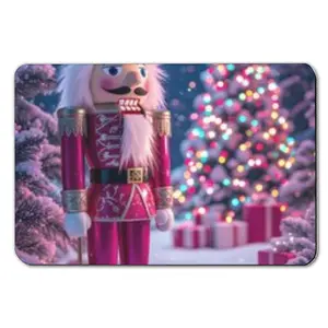 Fluorescent diatom mud floor mat Festive Nutcracker Figure In Red And Gold Stands Amid Snowy Christmas Tree And Gift Boxes