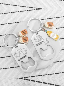 Creative Beer Bottle Opener Keychain, Stainless Steel Engraved DIY Pendant, Unique Gift for Boyfriend/father, Holiday Accessory