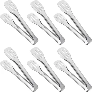 Serving Tong Kitchen Tongs,Buffet Tongs, Stainless Steel Food Tong Serving Tong,small tongs 6 Pack (7 Inch)