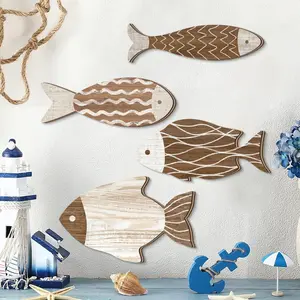 Country Style Wooden Fish Wall Decor Set, Geometric Pattern, Farmhouse Living Room Bedroom Wall Art, Ocean Themed Home Decoration, Modern Home Decor(DIY Paste)