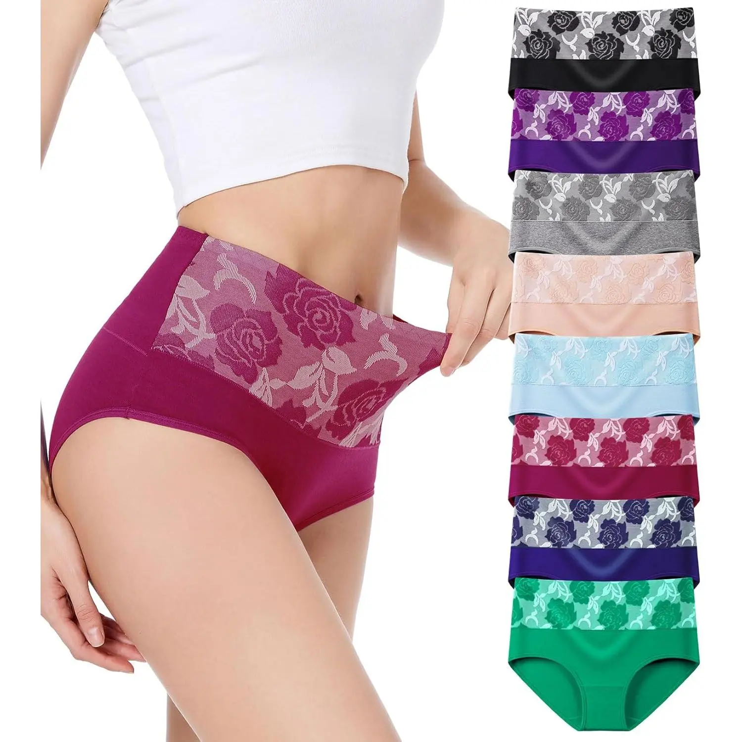 Women's Combed Cotton Panties, High Waist Double Layer Briefs for Muffin Control, Postpartum and Maternity Beauty, 8-Pack