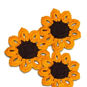 Handmade Crocheted Sunflower Coaster Decoration for Home Decor and Tableware (Set of 3)