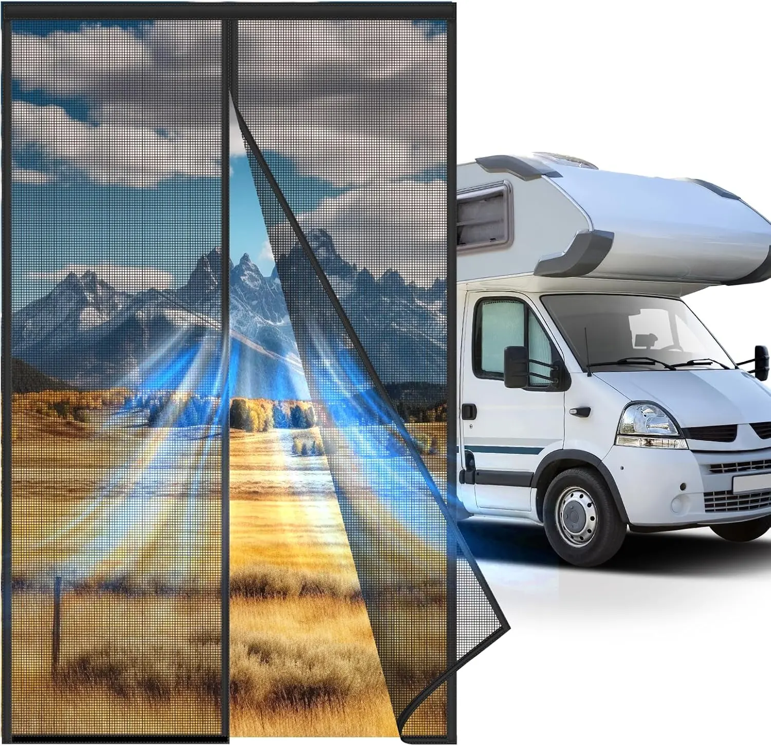 RV Screen Door with  Closure - 33"x80" Fiberglass Mesh for Campers, , Motorhomes |  Proof, -Resistant, Easy Install (Pet-Friendly Design)