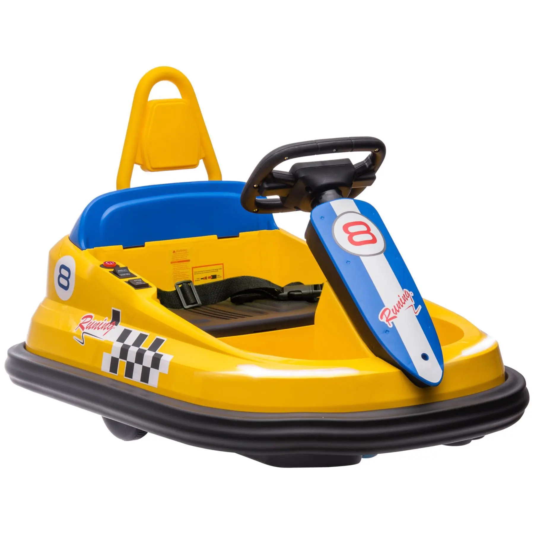 6V Electric Toddler Bumper Car - 360° Rotation, EVA Bumper Edges, 2 Motors, Safety Belt, Fun, Horn, Light-Up LED Edging, Nitrosamine-Free, Phthalate-Free, 0.9-1.9 mph Speed Range, for 18-48 Months, Yellow, Speed Range 0.9-1.9 Mph