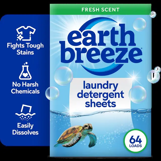 Earth Breeze Laundry Detergent Sheets, Fresh Scent Eco Sheets, 32 Count, 64 Loads