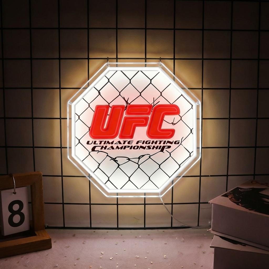UFC Octagon Cage Neon Sign LED Wrestling Neon Sign for Gaming Bedrooms, Match Parties, Sports Fan Gifts, Wrestling Gifts, Sports Themed Lighting, Gym Decor and Man Cave (13.4"x13.4")