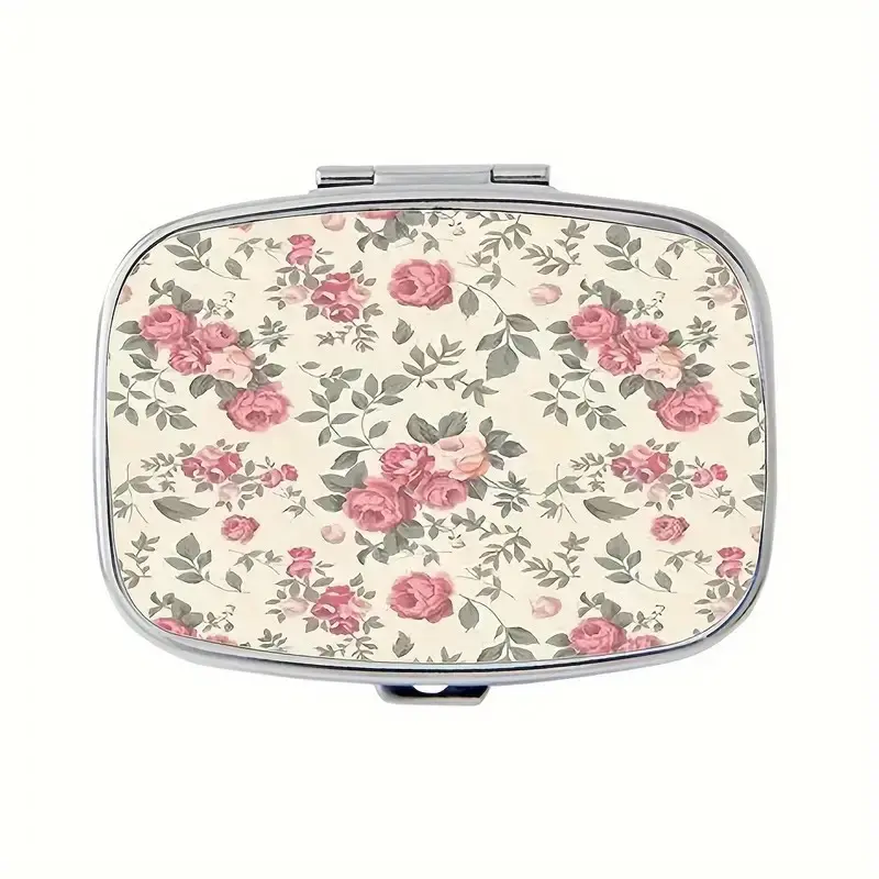 Pocket Pill Box with Dual Compartments, Vitamin Organizer, Supplement Organizer, Travel-Friendly Design, Decorative Floral Pattern, Perfect Gift Choice, No Ca Prop 65 Warning