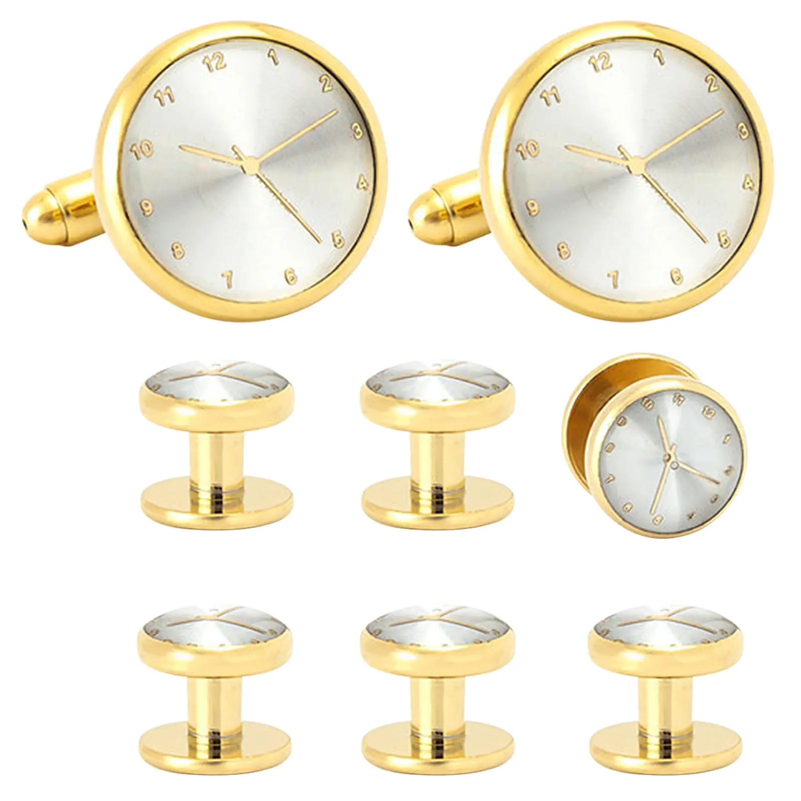 OIDEA Men's 8-Piece Gold-Tone Copper Clock Face Cufflinks Set with Dial Detail & Layered Look, Versatile Business Dress Accessories for French Cuffs, Male Birthday Gifts