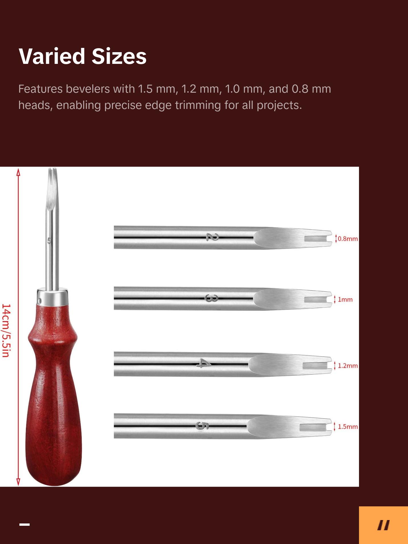 6 Pcs Leather Knife Set, Including 4 Leather Edge Bevelers, Leather Cutting Knife Skiving Knife, Sandalwood Edge Leather Burnisher Tool for DIY Leather Craft,1.5 mm 1.2 mm 1.0 mm 0.8 mm