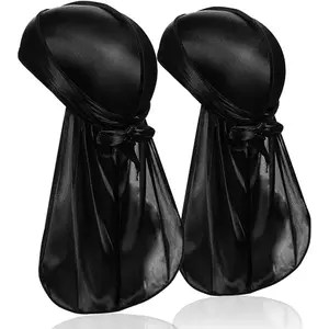 2 Silky Durag Pack for Men Women,  Satin Doo Rag Headwrap with Long Tail for 360 Waves