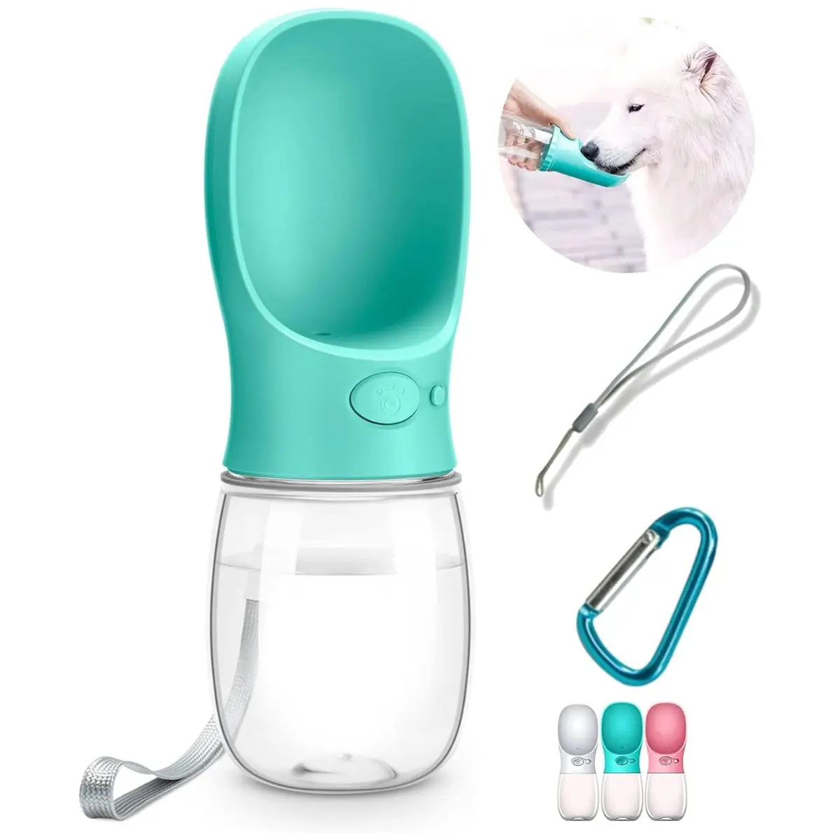 Dog Water Bottle, Leak Proof Portable Pet Water Bottles for Dogs, Puppy Water Dispenser with Drinking Feeder for Travel (Teal 12oz)