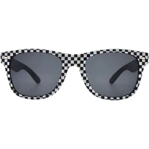 Classic Rectangular Sunglasses Polarized Lens Black Frame White Checker T712