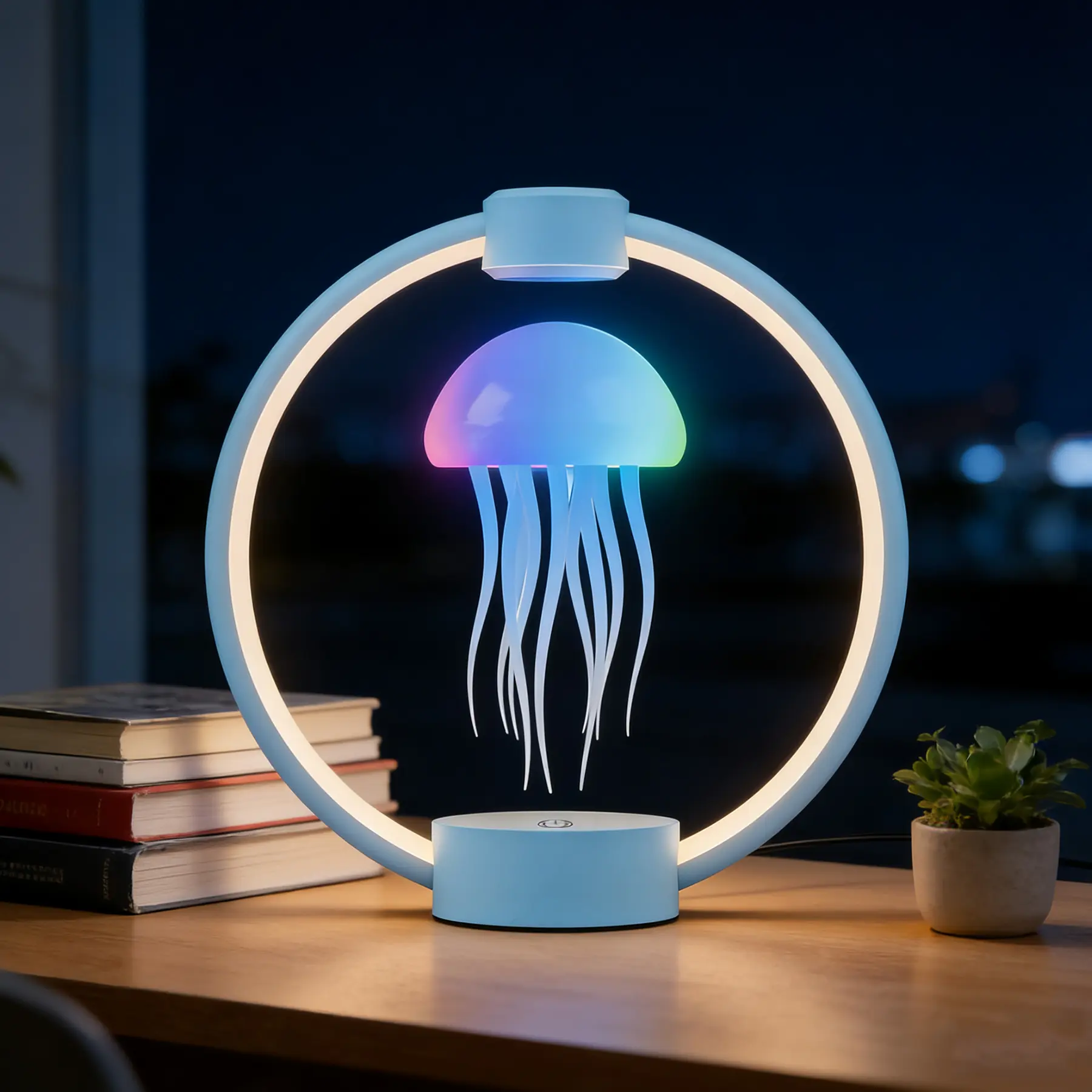 Magnetic Levitation Jellyfish Lamp, Floating LED RGB Colorful Light with Remote Control, Full Color Gradient Illuminated Atmosphere Night Light with Batteries, Unisex Creative Home Decor Gift