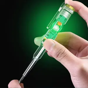 A portable voltage testing pen with high-sensitivity circuit detector featuring an LED light, water-resistant, for use by electricians.