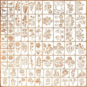 80 count Stencils for Painting, Stencils for Crafts  Flower Wall Stencils for Drawing Art Scrapbook (6x4.7in, 5.91x2.59in, 4x4 in, 2x2in)