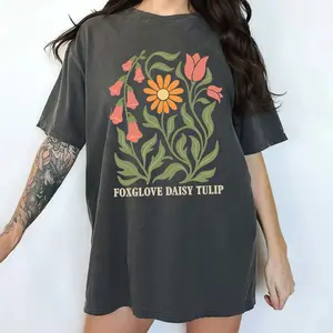 ChicCotton Subtle FDT Comfort Colors Shirt, Foxglove Daisy Tulip T-shirt, Sarcastic Boho Floral Graphic Tee, Liberal Feminist Clothing