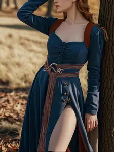 1PC Medieval Viking Braided Leather Western Buckle Belt with Ring Buckle, Fashionable Buckle Decorated, Brown, Decorative Fringe Cosplay Costume Sets