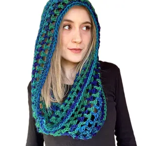 Seaglass Crochet Wook Hood Mesh Crochet Hood in Vibrant Blue and Green Colors for Stylish Warmth