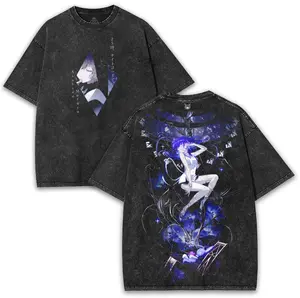 PRSK Asahina Mafuyu Project SEKAI 2-Sided Vintage Tee – Oversized Fit, 260GSM Washed Fabric, Blue Dreamcore Aesthetic | Perfect for midnight souls Cotton Menswear T-Shirt Top