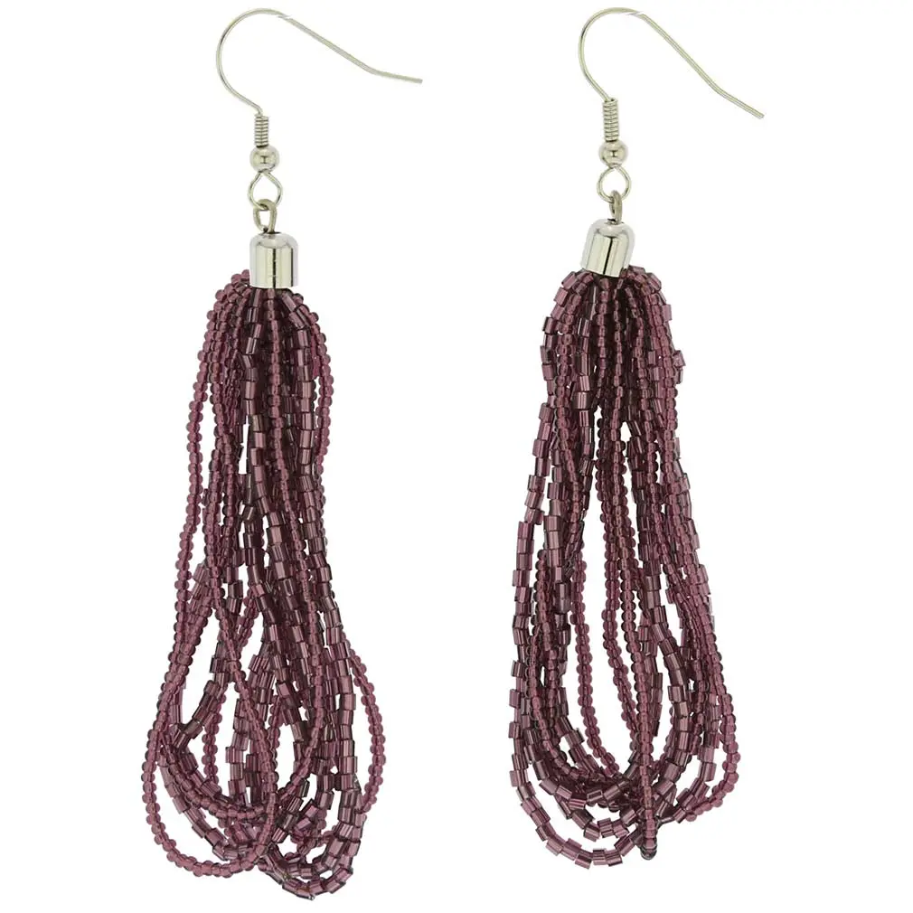 Glass Of Venice Murano Glass Gloriosa Seed Bead Earrings - Purple, Beaded Embellished Earrings, Colored Bead Earrings