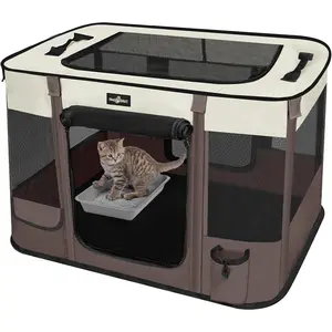 Foldable Pet Kitten Playpen, Upgrade Waterproof Portable Cat Dog Playpen Kennel Tent with Retractable Shade Cover, Indoor Outdoor Use for Small Dog Cat Small Pet