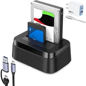 Hard Drive Docking Station with UASP Offline Clone Function, USB C Dual Bay Dock for 2.5/3.5" HDD SSD, Up to 5Gbps | Tool Free Installation