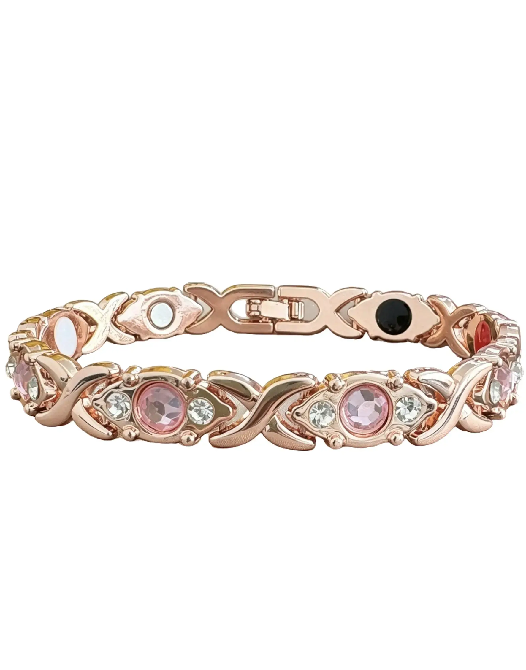 Women's Dainty Glossy Cubic Zirconia Crystal Link Bracelet - Hypoallergenic Inlay Alloy Metal Coating Chain, Magnetic Closure, Adjustable 18-20cm, 4 Color Options, Office & Casual Wear, Healing Jewelry for Anniversary/Birthday