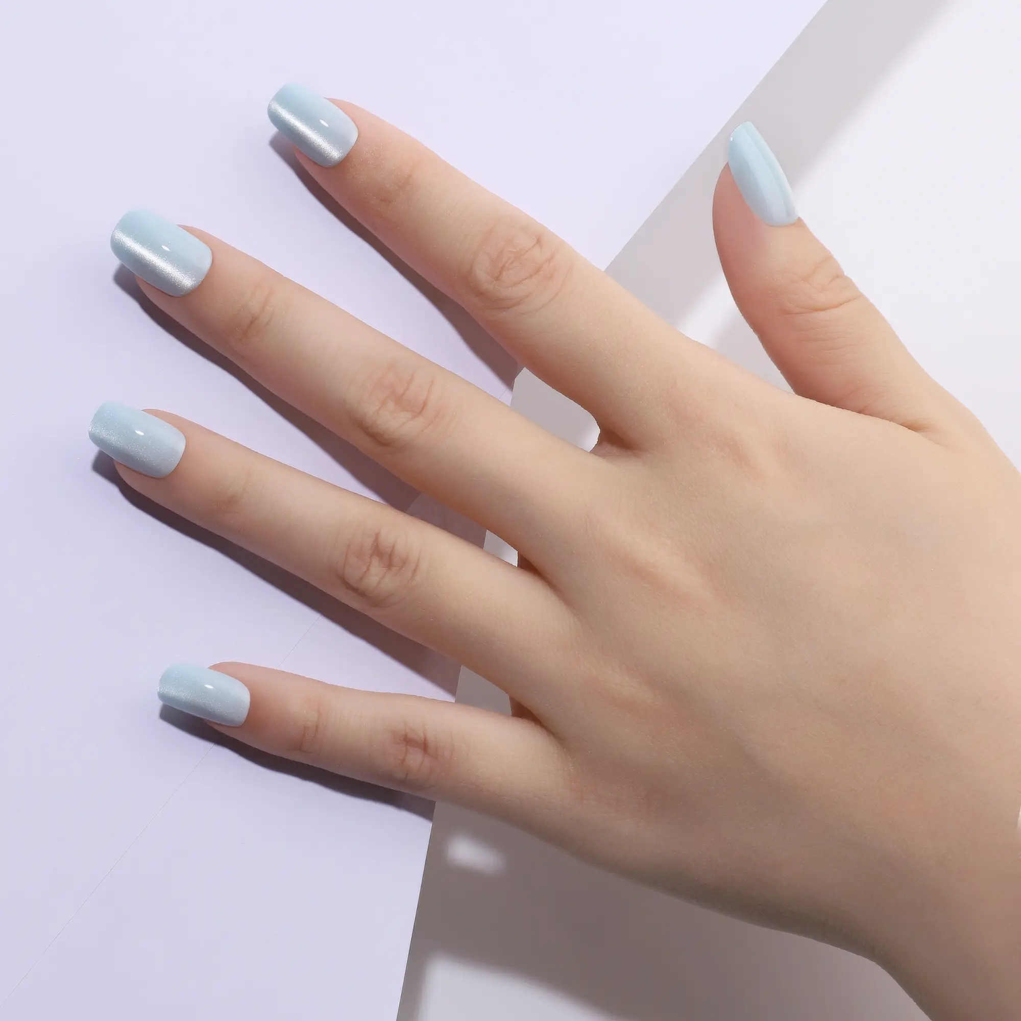PaintLab Baby Blue Cat Eye Press-On Nails - Chic Squoval Shape with Glossy Finish & Easy Application for Everyday Glam Beauty Products