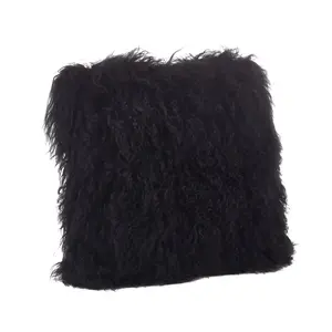 SARO 3564.BK20S 20 in. Square Wool Mongolian Lamb Fur Throw Pillow Black