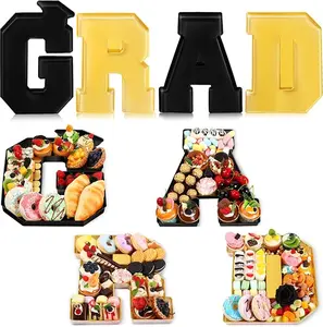 Graduation Charcuterie Board Fillable GRAD Trays 4 Pcs 13.7" Disposable Plastic Letter Shaped Boxes for Chocolate Candy Cookie Snacks Cupcakes Container Decor Photo Props Table Centerpiece Ideas Class of 2026 High School College Grad Party Supplies Gifts