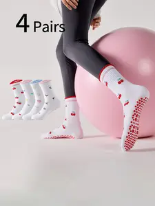 Women's Anti-Slip Yoga Socks, Cute Colorblock Ribbed Ankle Socks, Indoor Dance Fitness Floor Socks, Comfortable Breathable Sweat-Wicking, Colorblock Crew Socks, Grip Sports Socks