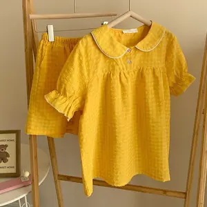 Yellow Ruffle Gingham Shorts Pajama Set