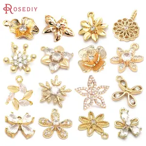 18K Gold Color Brass and Zircon Various Flower Charms Pendants  Diy Jewelry Making Necklace Earrings Accessories