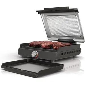 Griddle and Indoor Grill, 14’’, Electric Grill, For Steak, Burgers, Salmon, Veggies, and More, Pancake Griddle, Nonstick, Dishwasher Safe, 500F, Even Cooking, Silver, GR101
