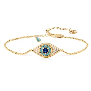 Cicy Bell Evil Eye Bracelet 18k Gold Plated Turquoise Zirconia Link Bracelets Trendy Jewelry Gift for Women Adjustable 5.9" with 1.9'' Extender