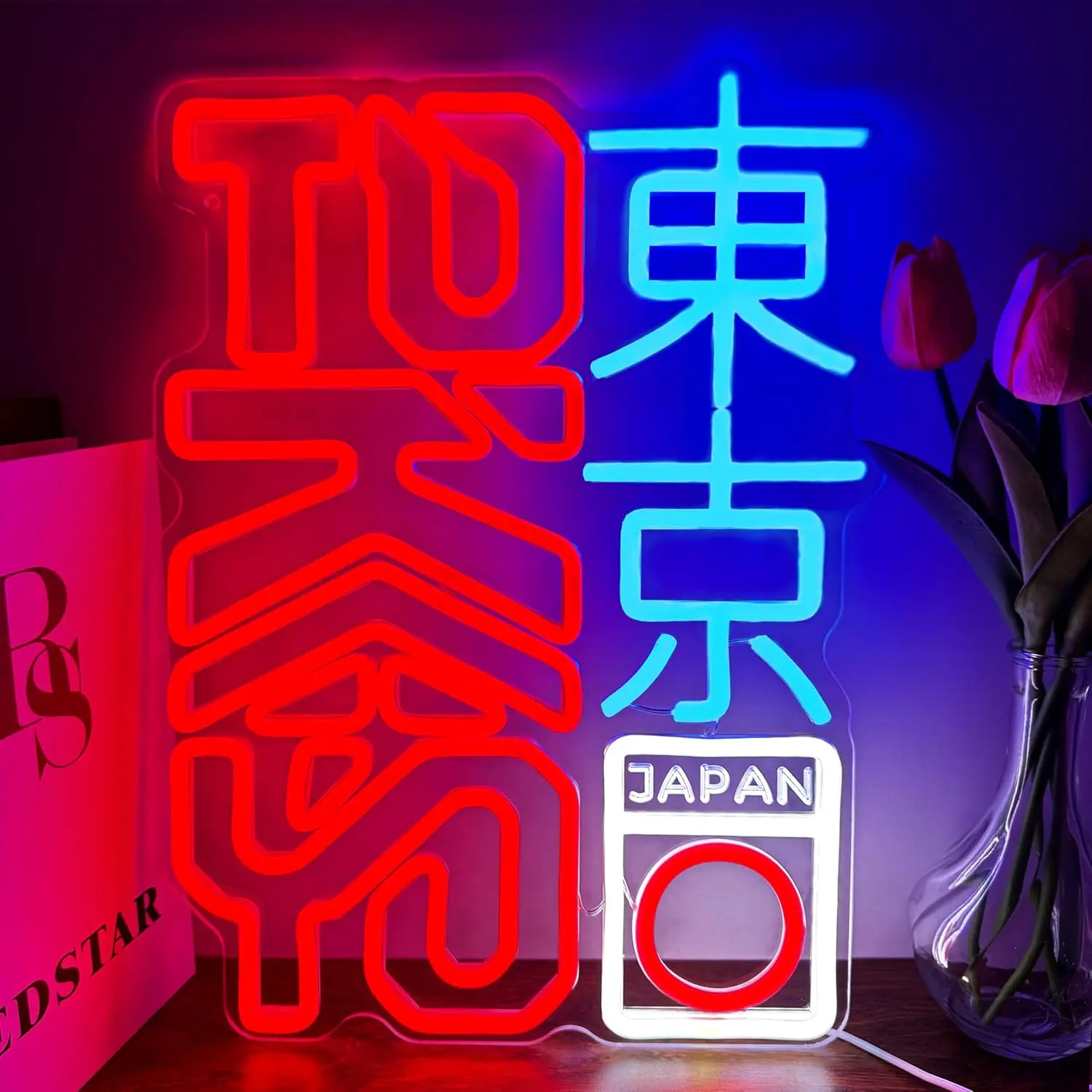 LED Tokyo Neon Sign with Vibrant Kanji Art - Led Lighting, Indoor Ambiance Lights for Bedroom, Bar Decor, Led Lighted, Decorative Light Decor