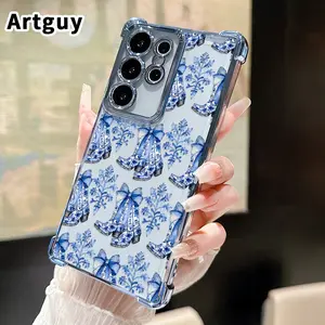 Blue Boot Ballet Pattern Phone Case Compatible with Samsung Galaxy S23 Ultra S24 Plus S25 S22+ FE Edge Electroplated Four-Corner Anti-Fall Protection Cellphone Cover