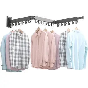 BOQORAD Drying Rack Clothing,Clothes Drying Rack Wall Mounted,Collapsible Hanging Racks for Laundry,Laundry Drying Rack,Wall Mounted Clothes Rack(31.5"-White) (Black-Hooks, Tri-Fold)