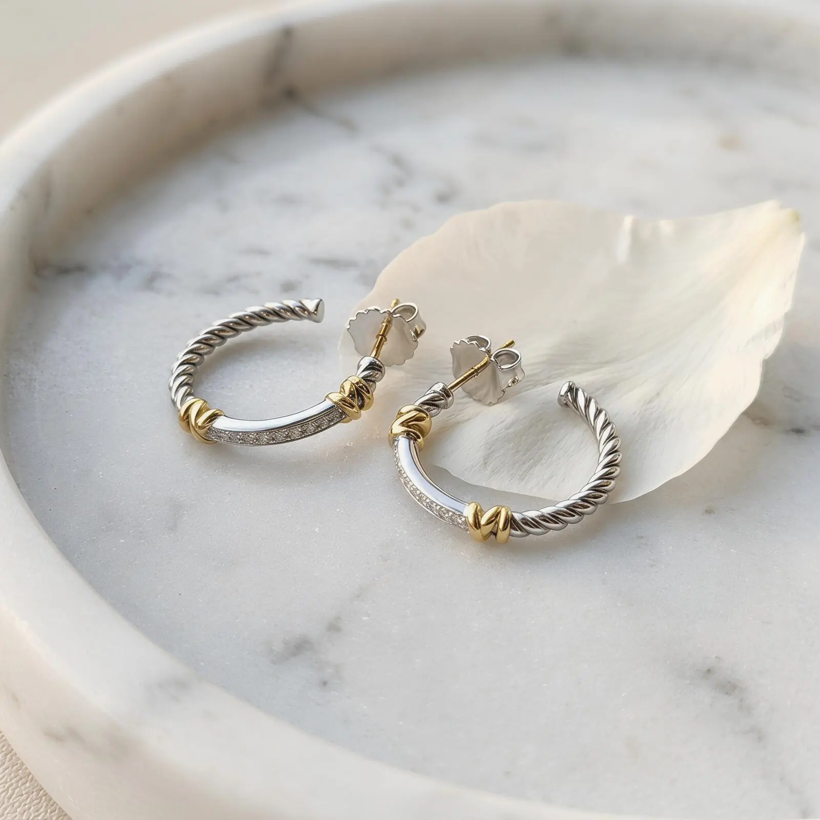 S925 Sterling Silver Retro Two-tone Twisted Rope Moissanite C Earrings Vintage Elegant Luxury Fashion Trend Delicate Women Ear Jewelry Party Gift