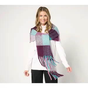 Sprigs 93X14" Oversized Check Fringe Scarf