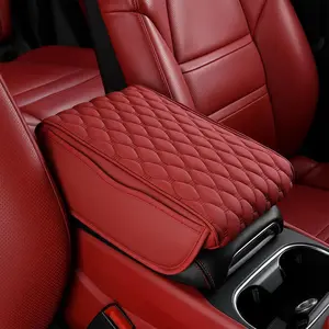 Car Center Console Cover, Leather Memory Foam Armrest Cover Cushion with 2 Storage Bags, Universal Waterproof Armrest Seat Box Pad, Comfortable Car Interior Accessories For Most Vehicles