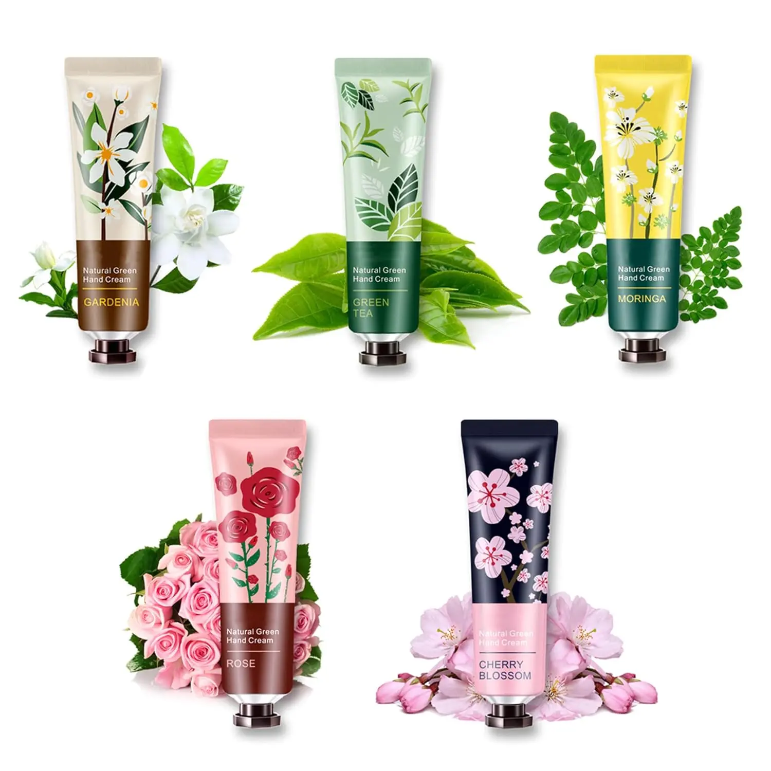 5 Pack Natural Botanical Fragrance Hand Cream Travel Gift Set for Chapped and Work Hands,Moisturizing Mini Hand Lotion Travel Size for Men and Women,with Natural Shea Butter and Aloe Vera - 30ml Nails Moisturizer Moisture Hydrate Hydrating