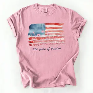 Womens Patriotic Shirt, 250 Years of Freedom Floral Tee, America 250 Shirt, Fourth of July Wildflower Top, 4th of July Shirt - LORA ATCHER