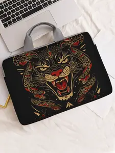 Tiger Pattern Printed Notebook Bag, Soft Laptop Sleeve, Tablet Case, Zipper Storage Pouch, Casual Style, All Seasons