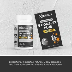 Xcentials B-12 Complex Plus - 60 Capsules, 30 Servings, Gluten-Free, Vegan, Boosts Energy & Immune Health, Essential B Vitamins Supplement, Tasty Berry Flavor