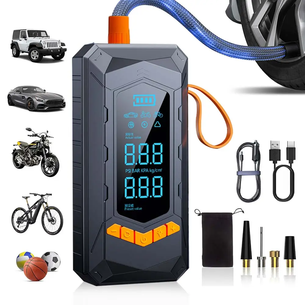 【Corded & Cordless】4IN1 Portable Tire Inflator, 8000mAh Car Air Compressor, 180PSI Emergency Air Pump, DC 12V Power Cord, Car Repair Tools, Rechargeab